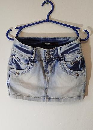 Винтажная голубая мини юбка,title jeans.