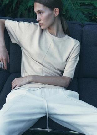Футболка zara оверсайз из лиоцелла молочная бежевая летучая мышь l