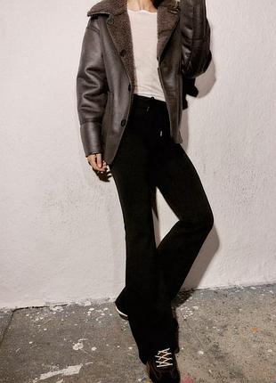 Штани zara interlock flare, штани кльош, жіночі кльоші, чорні штани, спортивні штани