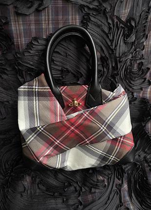 Vivienne westwood plaid cloth bow handbag archive red