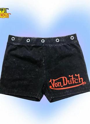 Шорти жіночі von dutch чорні низька посадка міні y2k вінтажні стрейч обтислі з логотипом