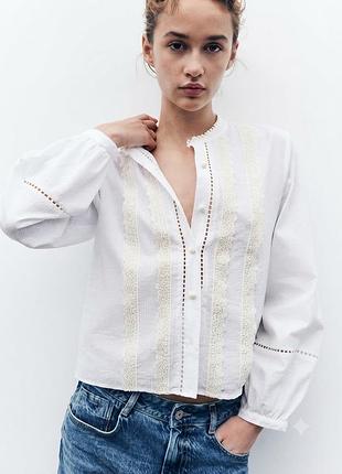 Белая блуза из хлопка и льна zara размера xl
