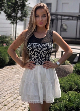 🌿 100% натуральна бавовна 🌸 літня майка tu з мереживом ✨ жіноча блуза без рукавів ☀️ трикотажна майка з принтом пейслі огірки