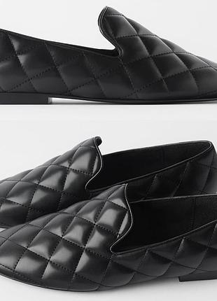 Zara женские туфли черные стеганые лоферы