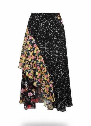 Shein очень красивая юбка черного цвета с принтом цветов xs-s