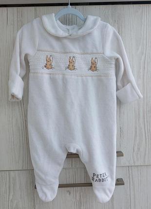 Брендовий велюровий чоловічок george peter rabbit на 0-1м для дитинки вагою до 4,1кг