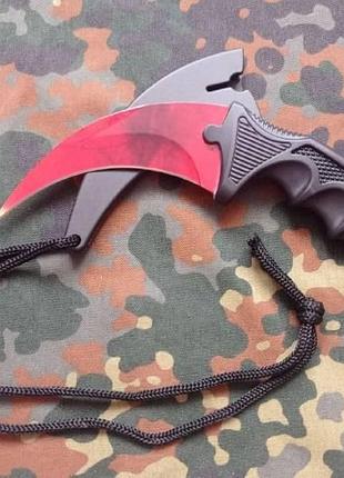 Туристический нож тренировочный керамибит cs go коготь тигра красный gradient 18.5см в чехле,паркорд.