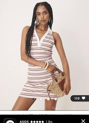 Мини-платье-поло с халтером asos design в розово-белую полоску