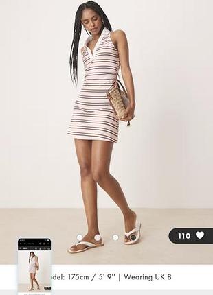 Мини-платье-поло с халтером asos design в розово-белую полоску
