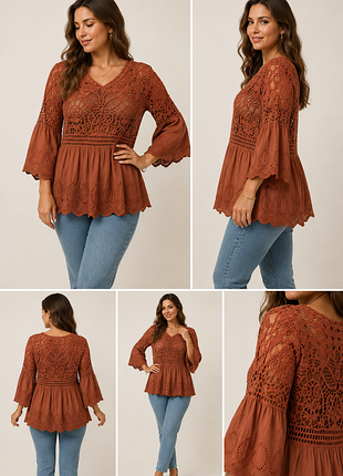 Блуза туніка натуральна мереживна у стилі бохо boho