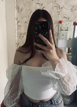 Короткий парадний топ zara , білого кольору, розмір m