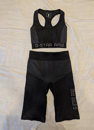 Спортивний комплект g-star raw топ + велосипедки чорний xs/s