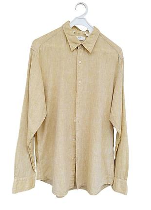 Медова лляна сорочка uniqlo premium linen / чоловіча сорочка із 100% льону xl