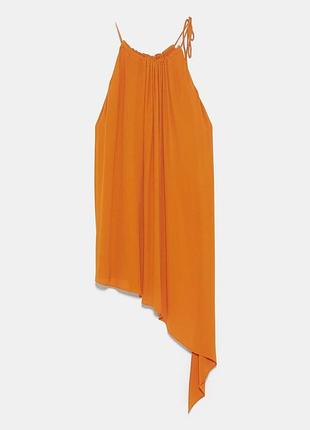 Асимметричный топ zara xl оранжевый 100% вискоза на тонких бретелях