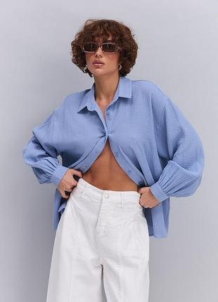 Акція блакитна муслінова сорочка oversize