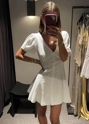 Сукня з прошви біла коротка міні zara зара