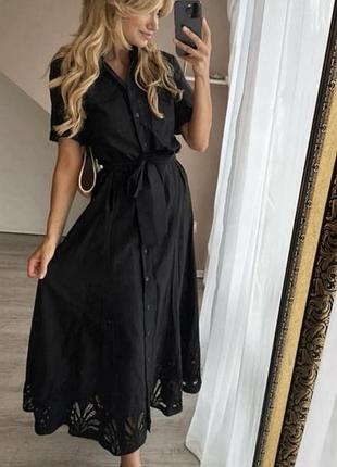 Zara розкішна сукня з бавовни з перфорованою вишивкою