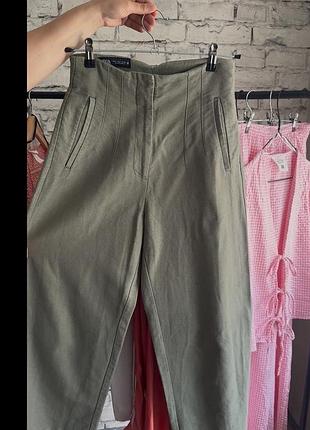 Штани з вмістом льону від zara кольору хакі