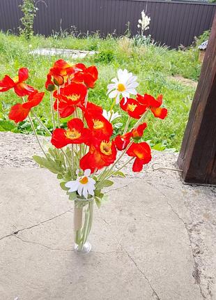 Интерьерная композиция с реалистичными красными маками и ромашками в весе 🌺🌼