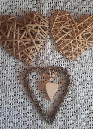 Декоративные сердечки из лозы, 3 шт