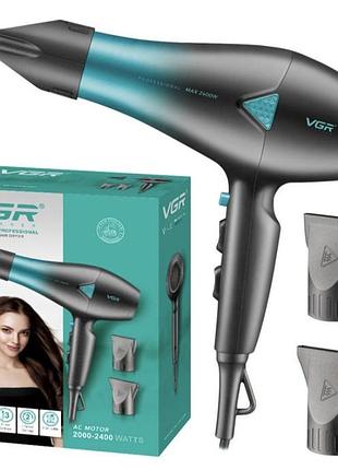 Фен для волос vgr v-455 2400 вт черный с зеленым