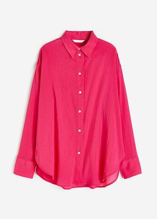 Сорочка h&m із 100% котону кольору фуксії | oversize