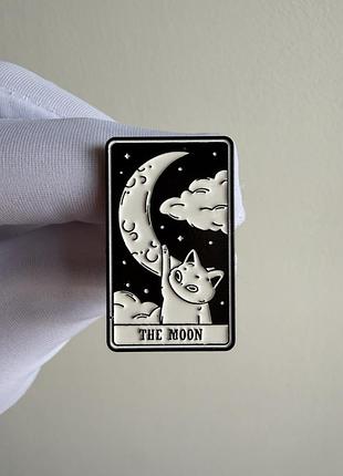 Пін значок металевий брошка «карта таро місяць (the moon) з котиком»