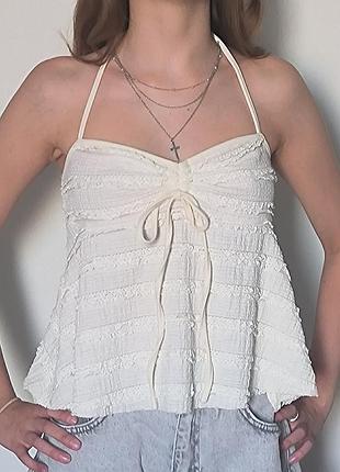 Топ в стиле boho xs молочный на завязках