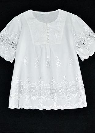 Блуза с вышивкой и кружевом батист хлопок 100% р.xl\2xl