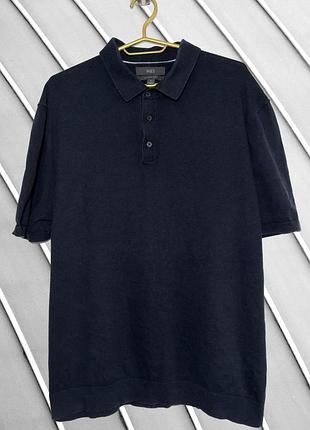 Мужская темно-синяя футболка поло m&amp;s xl 2xl оригинал маркс спенсер хлопковая с воротничком тенниска синяя батал стан идеал 52 54