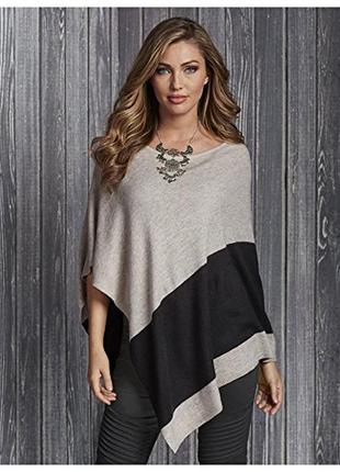 Пончо кейп с диагональной черной полосой и вырезом лодочка s-m размер