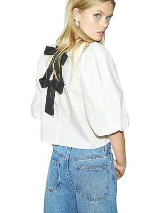 Стильная блуза h&amp;m с акцентной спиной и черными бантами (лиоцелл / хлопок)