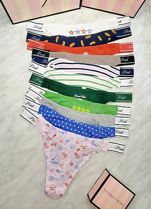 Хлопковые трусики-стринги с высоким вырезом и логотипом. pink. victoria’s secret. оригинал 🇺🇸