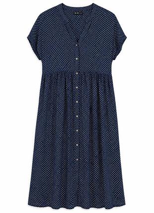 Платье в горошек большого размера jen collection 3xl синее миди на пуговицах