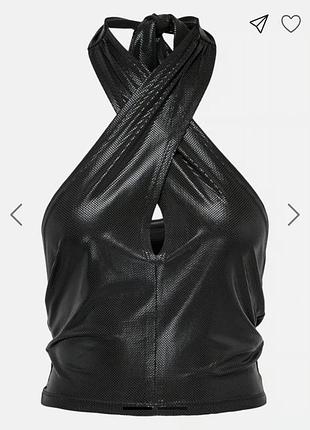 Черный топ холтер с завязками и открытой спиной neon&amp;nylon размер л