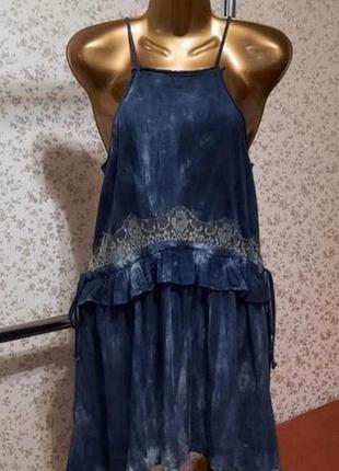 Сарафан topshop р. 34 платье с вареным эффектом и кружевом