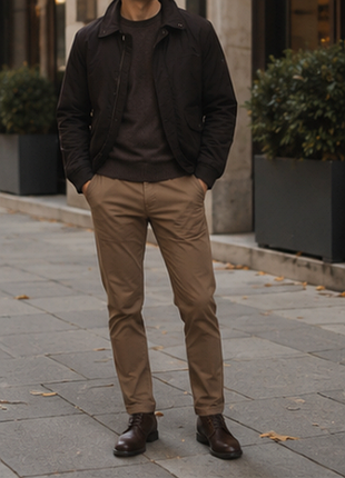 Мужские брюки-чиносы zara skinny / slim fit) насыщенного цвета кемэл