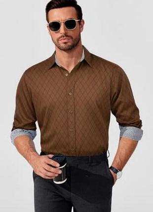 Хлопковая мужская рубашка коричневого цвета coofandy
