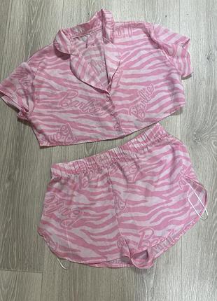 Рожева атласна піжама barbie by primark, шорти, топ s