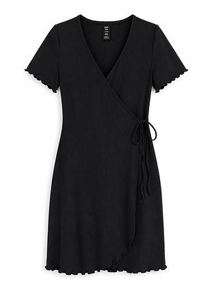Черное платье на запах shein curve 2xl в рубчик миди с v-образным вырезом