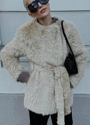 Подовжена шубка тедді, дублянка zara гарного пісочного кольору