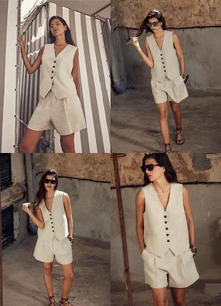 Бежевые льняные шорты zara