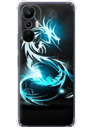 Чохол силіконовий протиударний с посиленими кутами на телефон infinix hot 20s біло-блакитний вогненний дракон "113sp-2965-58250"