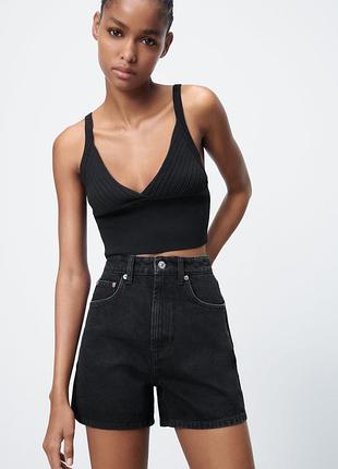Черные джинсовые шорты mom zara • бермуды зара