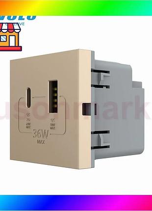 Bs розетка livolo usb-a+usb-c best mix pd 36вт, золотая, быстрая зарядка, power delivery qc 3.0, модул bas77/n