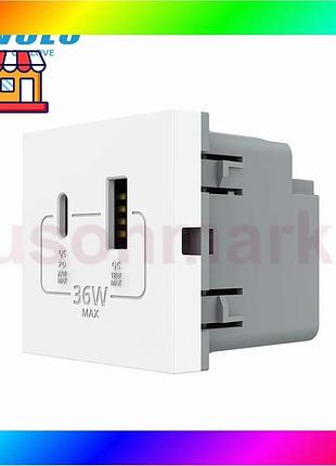 Bs розетка livolo usb-a+usb-c best mix pd 36вт, белая, быстрая зарядка, power delivery qc 3.0, модуль bas77/n