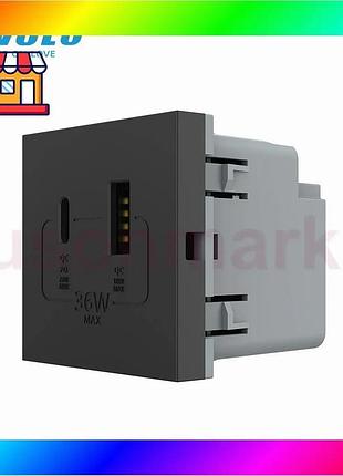 Bs розетка livolo usb-a+usb-c best mix pd 36вт, черная, быстрая зарядка, power delivery qc 3.0, модуль bas77/n