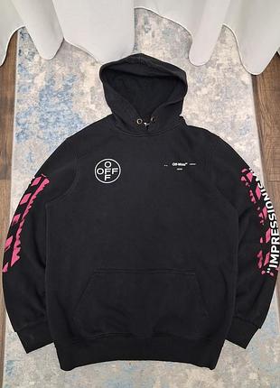 Худи off-white "impressionism" / "99" (оверсайз, размер xxl) с розовым принтом