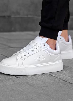 Мужские кроссовки лакоста стильные повседневные lacoste all white carnaby platform lite leather sneakers 40