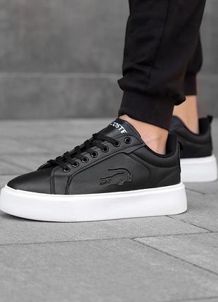 Чоловічі кросівки лакоста стильні повсякденні lacoste black white carnaby platform lite leather sneakers 44